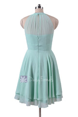 Short high low mint green chiffon bridesmaid dress mint chiffon party formal dresses (cst2225)
