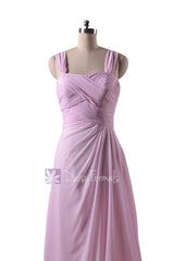 In stock,ready to ship - floor length pink chiffon bridesmaid dresses w/ straps (bm732l) - (#20 ice pink)