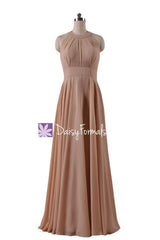 Long Zinnwaldite Halter Neckline Party Dress Long Dusty Bridesmaids Dress (CST2225L)