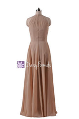 Long Zinnwaldite Halter Neckline Party Dress Long Dusty Bridesmaids Dress (CST2225L)