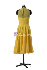 Maize Yellow Tea Length Party Dress Sexy Halter Bridesmaid Dress Sexy Elegant Bridesmaid Dress (CST2225A)