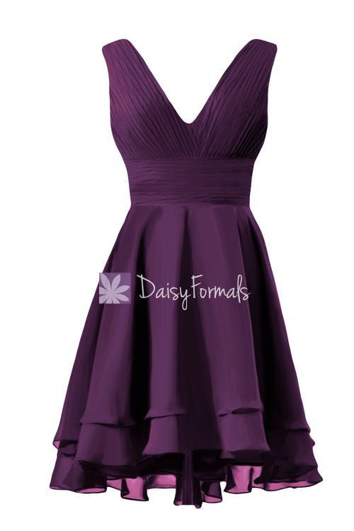 Eggplant Chiffon Party Dress Short V Neckline Bridesmaids Dress (CST22 DaisyFormals-Bridesmaid and Formal Dresses in 59+ Colors Eggplant Chiffon Party Dress Short V Neckline Bridesmaids Dress (CST22 DaisyFormals-Bridesmaid and Formal Dresses in 59+ Colors