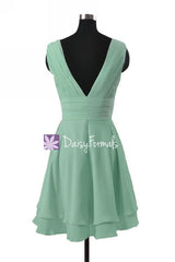 Eggplant Chiffon Party Dress Short V Neckline Bridesmaids Dress (CST2227)