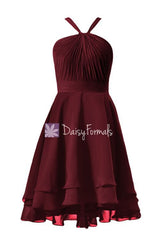 Dark Red High Low Party Dress Graduation Dress Prom Dress Short Formal Dress (CST2228)