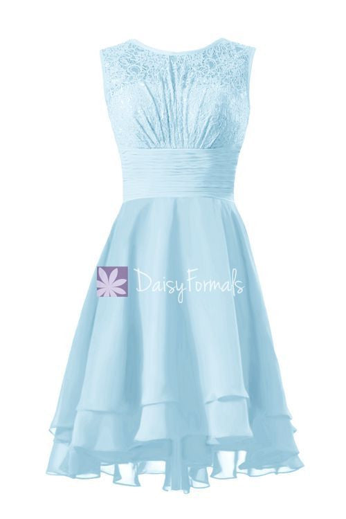 Light blue lace party dress high low lace prom dress vintage formal dress (cst2230)