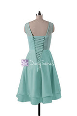 Light blue lace party dress high low lace prom dress vintage formal dresses (cst2230)