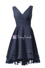 Voluminous skirt party dress high low navy formal dress elegant prom dress (cst2231)