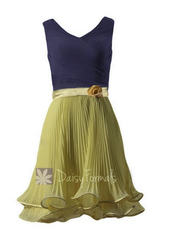 Vintage short dye chiffon bridesmaid dress modest bridal party dress (candace)