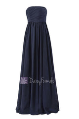 Gorgeous long navy blue chiffon party dress empire strapless formal dress(fb138)