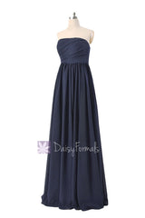 Gorgeous long navy blue chiffon party dress empire strapless formal dresses(fb138)
