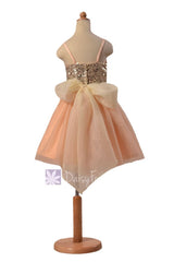 In stock,ready to ship -dark champagne tulle flower girl formal party dresses w/sequin bodice (fl2526) - (dark champagne, children sz #5)