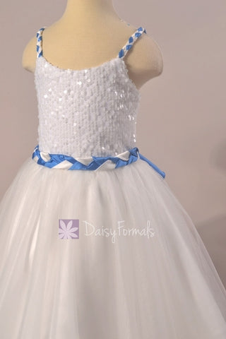 Ivory Braided Straps Flower Girl Dress w/Braided Waist Sash (FL1305AL)