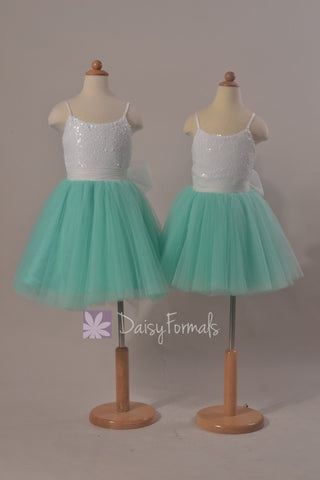 Lovely Spaghetti Straps Flower Girl Dress Mint Green Tulle Flower Girl Dress(FL2526)