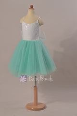 Lovely spaghetti straps flower girl party dress mint green tulle flower girl formal dresses(fl2526)