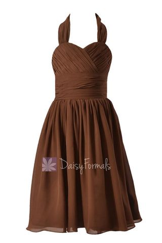 Lovely Brown Halter Flower Girl Dress Knee Length Chiffon Flower Girl Dress(FL1725)