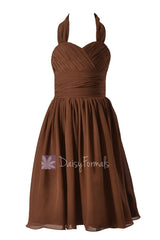 Lovely brown halter formal flower girl dress knee length chiffon flower girl dress(fl1725)