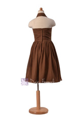 Lovely brown halter formal flower girl dress knee length chiffon flower girl dresses(fl1725)