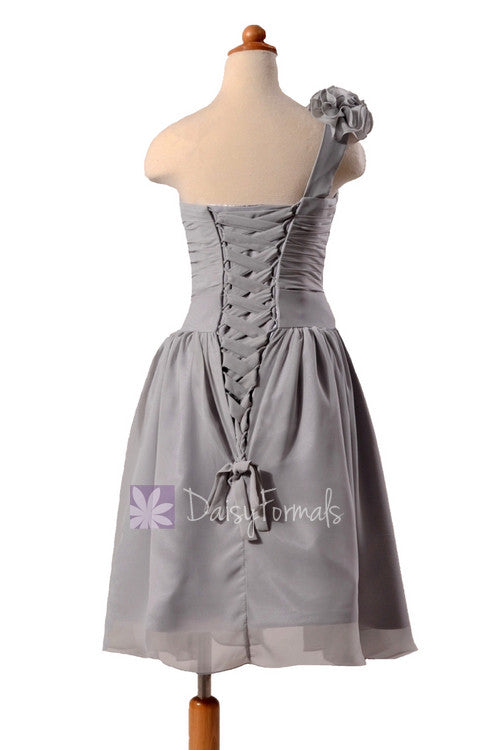 Gray Chiffon Flower Girl Dress Short One Shoulder Formal Flower Girl Dress(FL223) DaisyFormals-Bridesmaid and Formal Dresses in 59+ Colors Gray Chiffon Flower Girl Dress Short One Shoulder Formal Flower Girl Dress(FL223) DaisyFormals-Bridesmaid and Formal Dresses in 59+ Colors