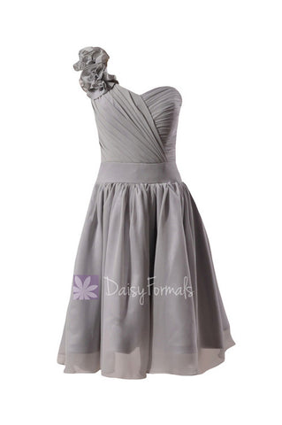 Gray Chiffon Flower Girl Dress Short One Shoulder Flower Girl Dress(FL223)