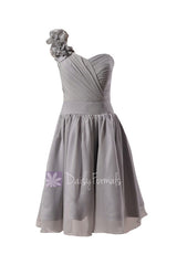 Gray chiffon flower girl dress short one shoulder formal flower girl dress(fl223)