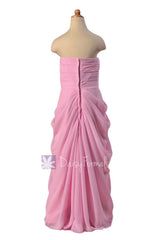 Long Strapless Chiffon Flower Girl Dress Beautiful Pink Flower Girl Dress(FL2397)