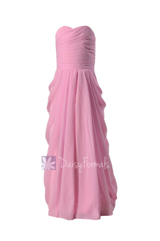 Long Strapless Chiffon Flower Girl Dress Beautiful Pink Flower Girl Dress(FL2397)