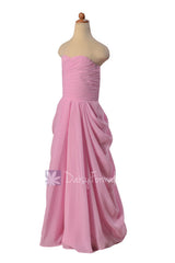 Long strapless chiffon flower girl dress beautiful pink formal flower girl dresses(fl2397)