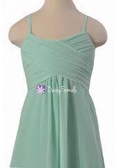 Mint green junior bridesmaids dress full length junior party dresses w/spaghetti straps (fl2442)