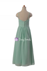 Mint Green Junior Bridesmaids Dress Full Length Junior Party Dress w/spaghetti straps (FL2442)