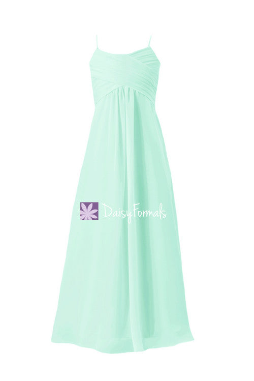 Mint green junior bridesmaids dress full length junior party dress w/spaghetti straps (fl2442)