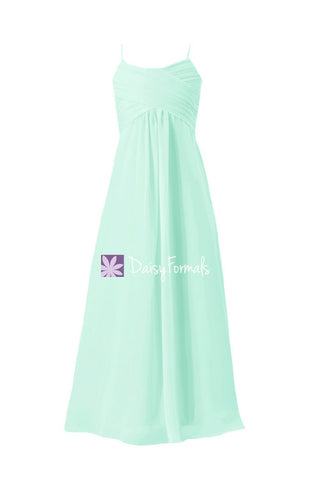 Mint Green Junior Bridesmaids Dress Full Length Junior Party Dress w/spaghetti straps (FL2442)