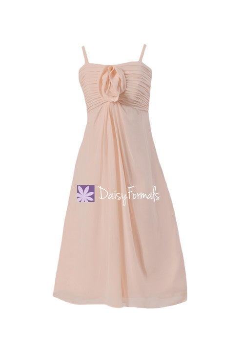 Tea length a-line spaghetti straps tea-length chiffon junior bridesmaid dress (fl2530)