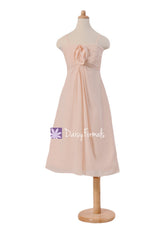 Tea length a-line spaghetti straps tea-length chiffon junior bridesmaid dresses (fl2530)