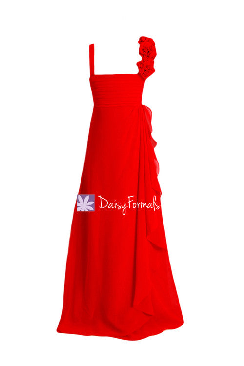 Floor Length Red Junior Bridesmaids Dress Lovely Red Chiffon