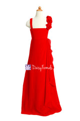 Floor length red junior bridesmaids dress lovely red chiffon junior party dresses chiffon (fl32862)