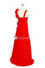 Floor Length Red Junior Bridesmaids Dress Lovely Red Chiffon Junior Party Dress Chiffon (FL32862)