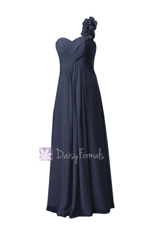 FLoor Length Chiffon Junior Bridesmaid Dress Elegant Navy Party Dress W/Handmade Flowers(FL346) DaisyFormals-Bridesmaid and Formal Dresses in 59+ Colors FLoor Length Chiffon Junior Bridesmaid Dress Elegant Navy Party Dress W/Handmade Flowers(FL346) DaisyFormals-Bridesmaid and Formal Dresses in 59+ Colors