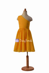 Mustard yellow junior bridesmaid dress flower girl dresses chiffon girl dress junior girl dresses (fl351s)