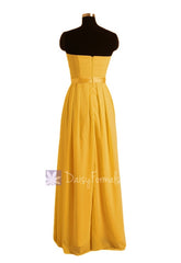 Yellow Chiffon Junior Bridesmaid Dress Silmple Strapless Party Dress(FL4031)