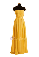 Yellow chiffon junior bridesmaid dress online silmple strapless party dresses(fl4031)