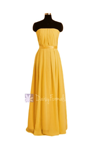Yellow Chiffon Junior Bridesmaid Dress Silmple Strapless Party Dress(FL4031)
