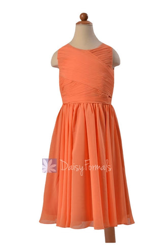 Lovely Tea Length Orange Chiffon Little Girl Dress W/Jewel Neck(FL5196AL)