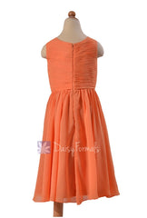 Lovely tea length orange chiffon little girl party dresses w/jewel neck(fl5196al)