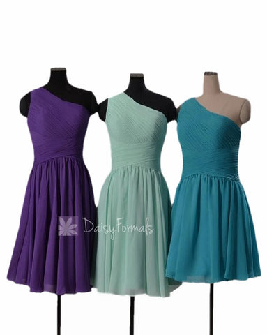 Purple Chiffon Bridesmaid Dress Short Teal Dress Short Mint Bridal Party Dress(BM351)