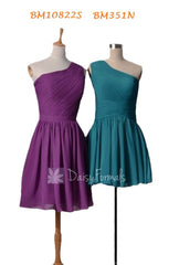 One shoulder chiffon bridesmaid dress online -bm10822s(knee length) bm351n(mini length)