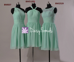 Mint one shoulder bridal party dress short mint vintage lace bridesmaid dress online (bm2529)
