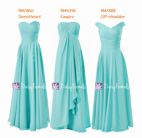 Full Length Bridesmaids Dress Empire Formal Dress Off Shoulder Chiffon Party Dress (MM152)