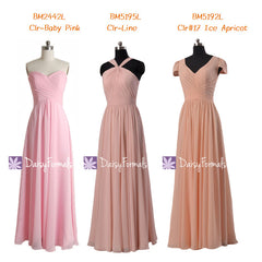 Light pink beach wedding party dress full length best bridesmaids dress (mm156)