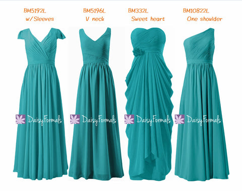 Long Green-blue Wedding Party Dress Full Length Cyan Bridesmaids Dress (MM157)