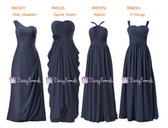 Classic navy chiffon bridesmaids dress long navy mix-match long party dress (mm158)